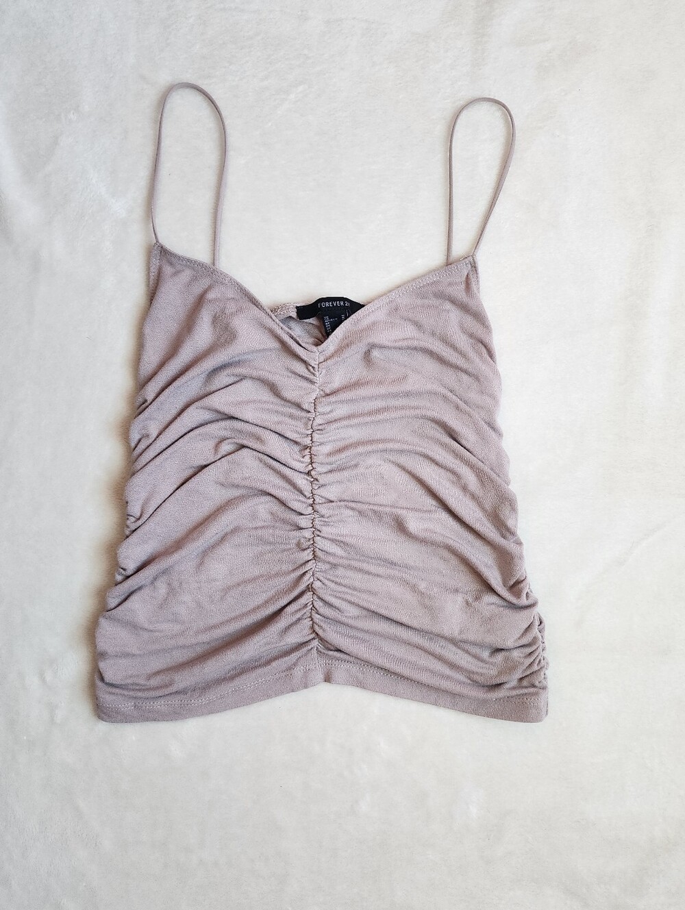 Taupe Ruched Spaghetti Strap Cami Medium
